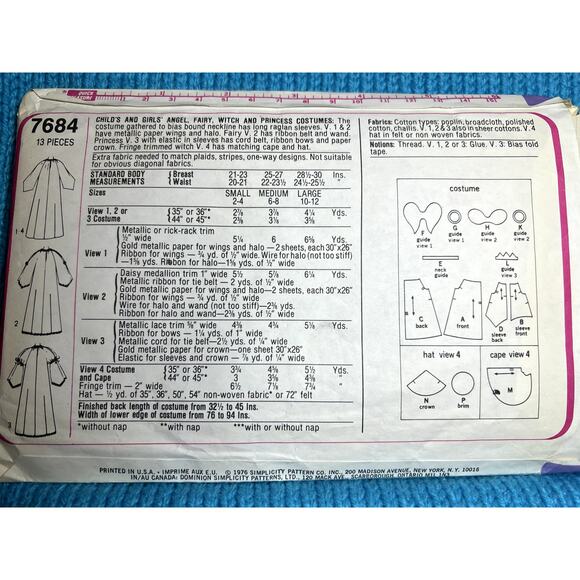 Simplicity Sewing pattern 7684 kids costume witch princess size 6-8 - Picture 3 of 5